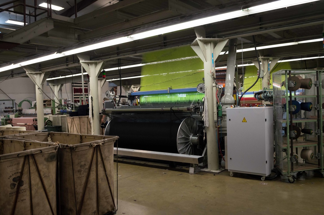 A jacquard loom at work at the Pendleton Woolen Mills